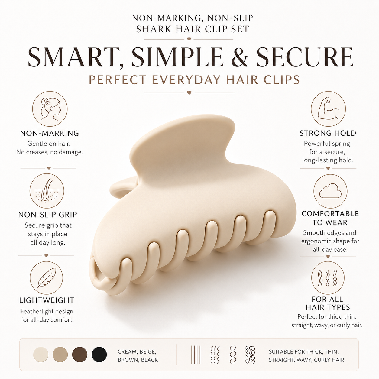 Non-Marking Non-Slip Shark Hair Clip Set | Strong Hold Hair Clips