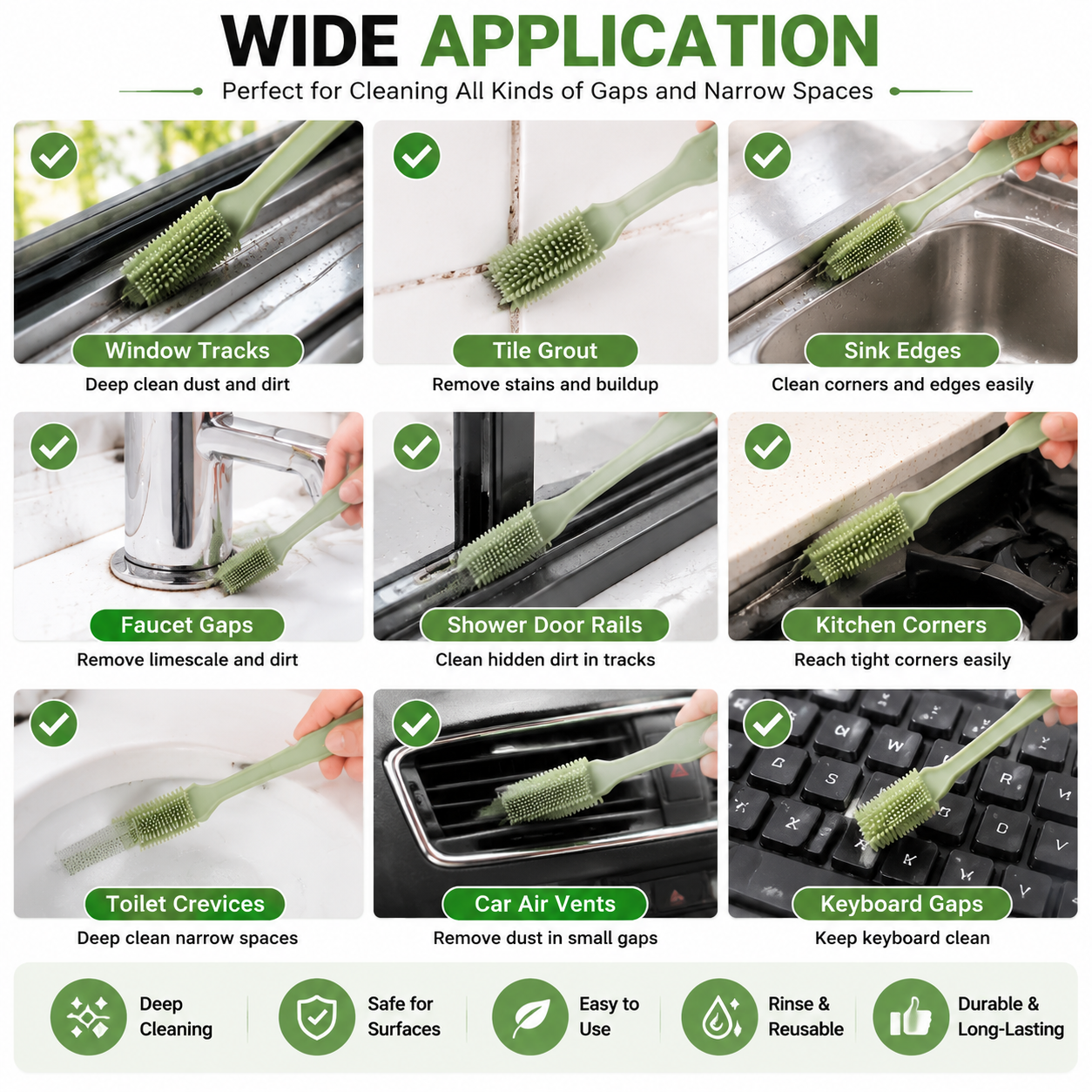 Multi-functional silicone cleaning brush for gaps