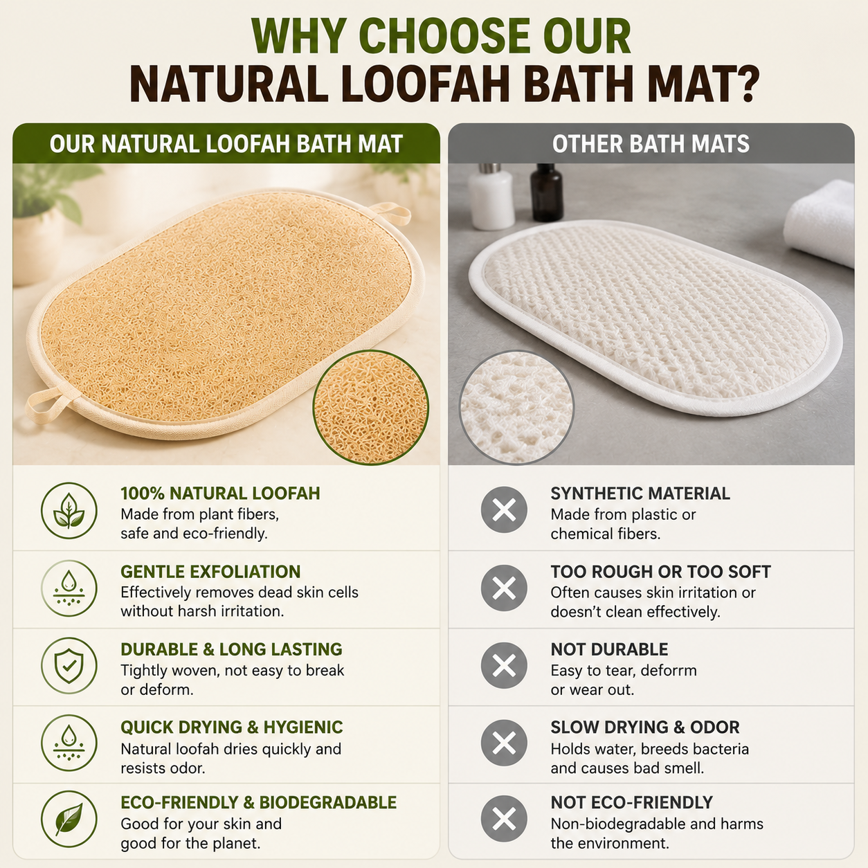 Natural loofah bath mat