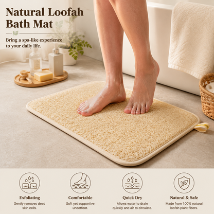 Natural loofah bath mat