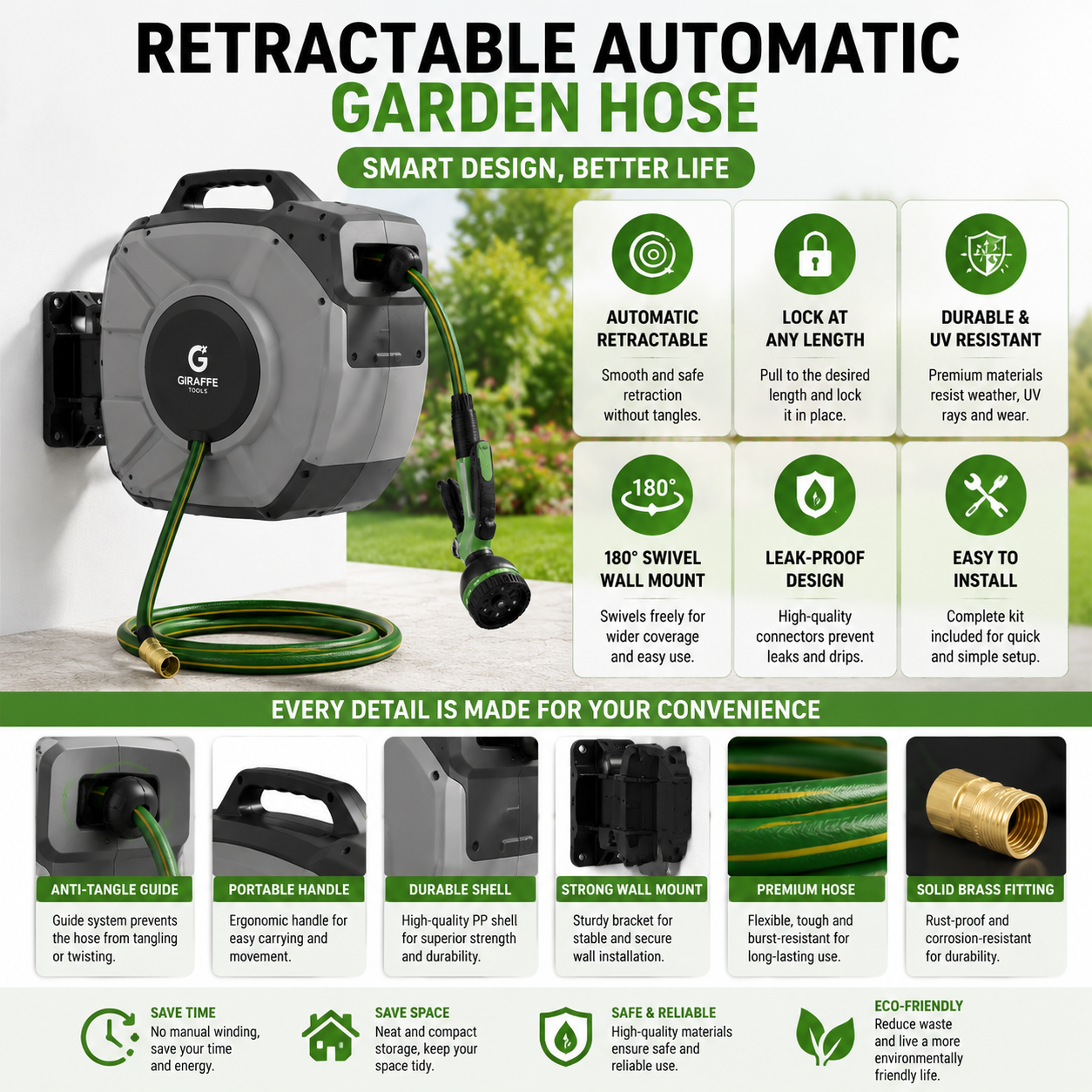 Retractable automatic garden hose