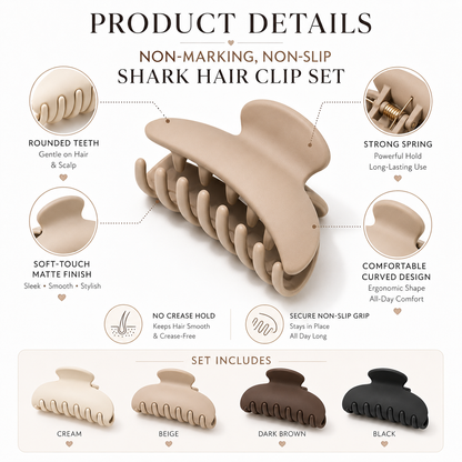 Non-Marking Non-Slip Shark Hair Clip Set | Strong Hold Hair Clips