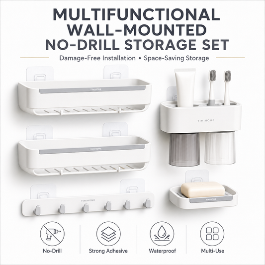 Multifunctional wall-mounted no-drill storage set
