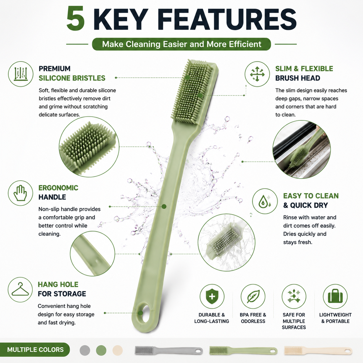 Multi-functional silicone cleaning brush for gaps
