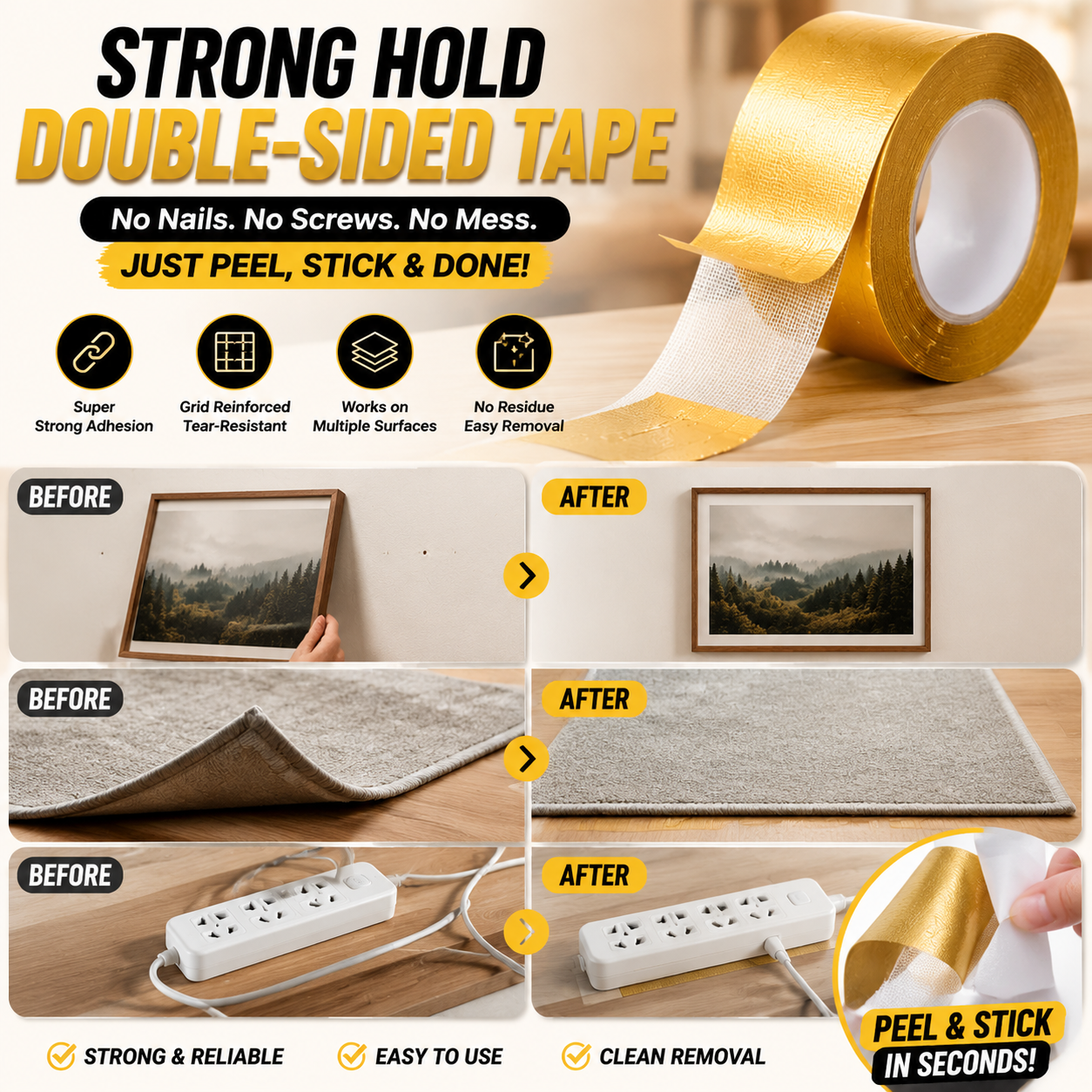 Heavy-Duty Double Sided Tape-Strong Adhesive🧵